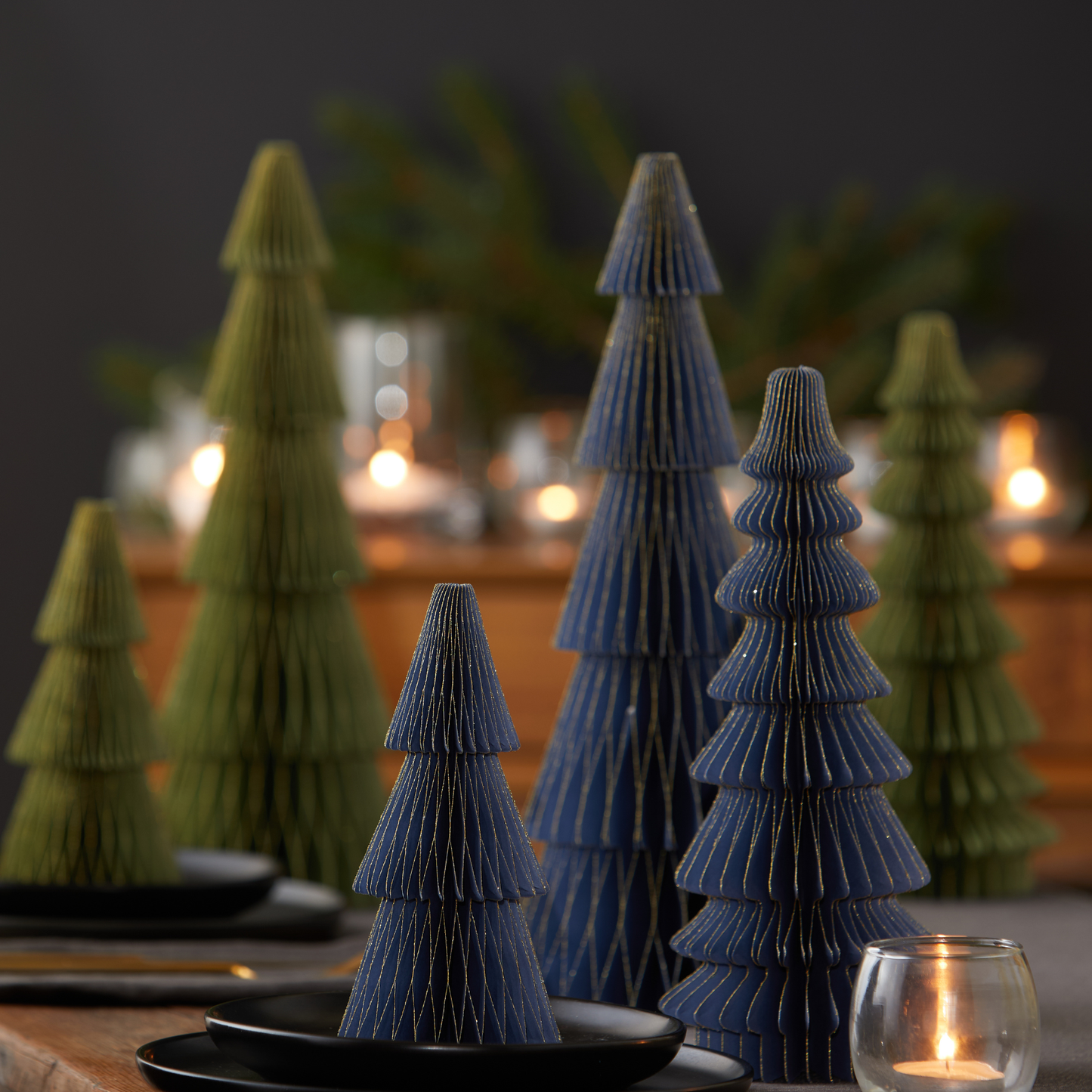 Honeycomb trees, vintage folding paper, Christmas, Winter: Set 5 Neutral