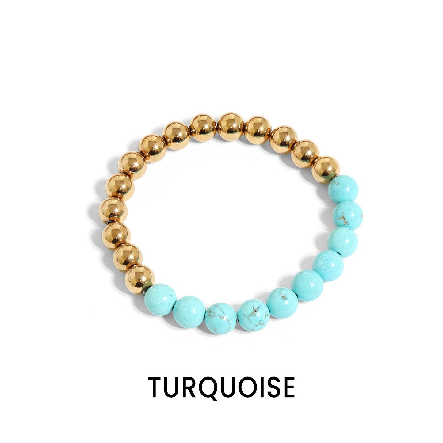 18K Gold PVD Stainless Steel Semi Precious Beaded Stretch Bracelets / SBB0355: Gold / Pearl