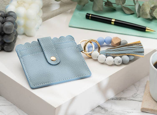 Leather Keychain Wallet With Wristlet Bangle Bracelet: Gray
